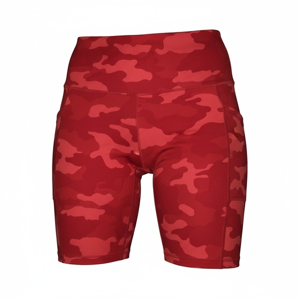Ideology Pants - Ideology Red Camo High-Rise Bike Shorts Has Pockets